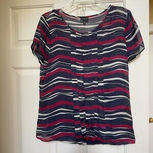 Talbots shell silk Red and blue strip top Size 14